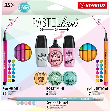 STABILO Pastellove - 35 ks - jemné linery, prémiové vláknové fixy, zvýrazňovače a grafitové tužky (4006381590372)
