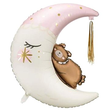 Balónek fóliový medvídek na měsíci - růžový - baby shower - těhotenský večírek - 98 cm (FB196)