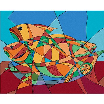 Abstraktní kubické ryby, 40×50 cm, vypnuté plátno na rám (6051501)