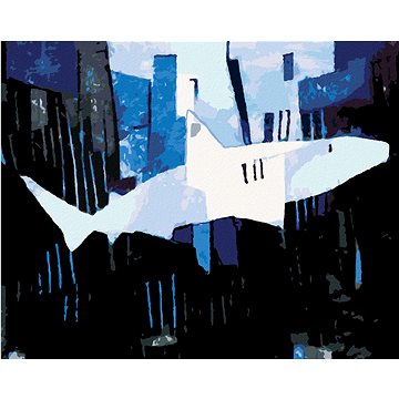 Abstraktní žralok v kubismu, 40×50 cm, vypnuté plátno na rám (6050611)
