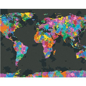 Barevná mapa světa, 40×50 cm, vypnuté plátno na rám (6041511)