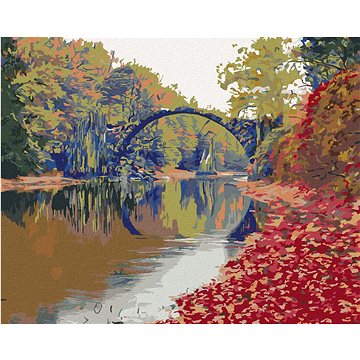 Barevná podzimní scéna mostu, 40×50 cm, bez rámu a bez vypnutí plátna (6045450)