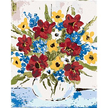 Barevné květiny ve váze (Haley Bush), 40×50 cm, vypnuté plátno na rám (5018551)