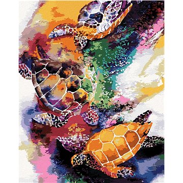 Barevné želvy ve vodě, 40×50 cm, bez rámu a bez vypnutí plátna (6053940)