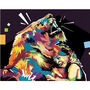 Barevný lev a dívka, 40×50 cm, bez rámu a bez vypnutí plátna (5013570)