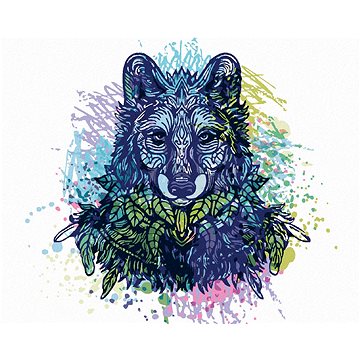 Barevný vlk na bílém pozadí, 40×50 cm, bez rámu a bez vypnutí plátna (6052130)