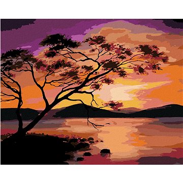 Barevný západ slunce nad přehradou, 40×50 cm, vypnuté plátno na rám (6056961)