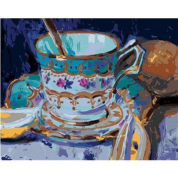 Čaj v malovaném hrníčku, 40×50 cm, vypnuté plátno na rám (6040361)