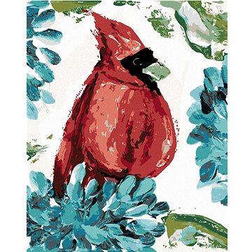 Červený pták a hortenzie (Haley Bush), 40×50 cm, bez rámu a bez vypnutí plátna (5017520)
