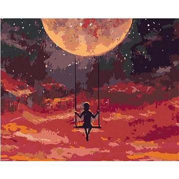 Dívka houpající se ve vesmíru, 40×50 cm, vypnuté plátno na rám (6048671)