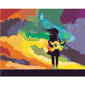 Dívka hrající na kytaru s barevným kouřem, 40×50 cm, bez rámu a bez vypnutí plátna (6038870)