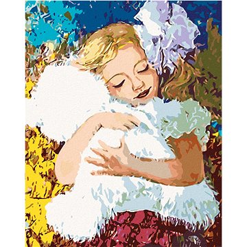Dívka s plyšovým medvídkem, 40×50 cm, vypnuté plátno na rám (6039371)