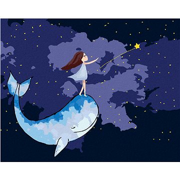 Dívka s velrybou na noční obloze, 40×50 cm, vypnuté plátno na rám (6051751)
