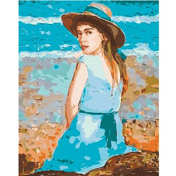 Dívka v modrých šatech s kloboukem, 40×50 cm, bez rámu a bez vypnutí plátna (6038610)