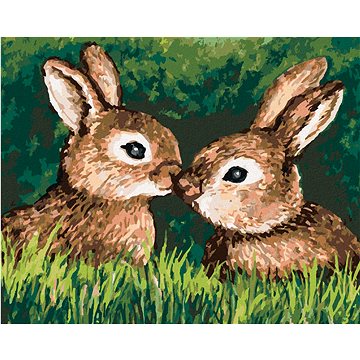 Dva šťastní zajíčci v trávě, 80×100 cm, bez rámu a bez vypnutí plátna (6056202)