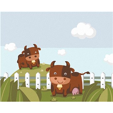 Dvě krávy na pastvě, 80×100 cm, vypnuté plátno na rám (6055573)