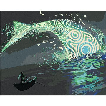Fantasy zelená velryba, 40×50 cm, bez rámu a bez vypnutí plátna (6051580)