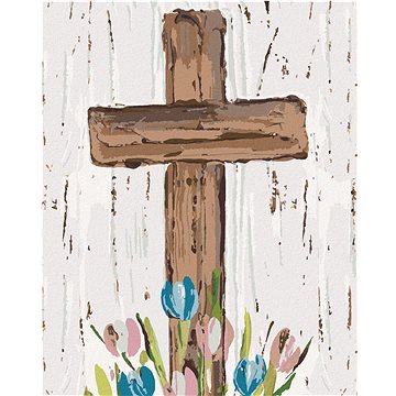 Hnědý kříž s tulipány (Haley Bush), 40×50 cm, bez rámu a bez vypnutí plátna (5017830)