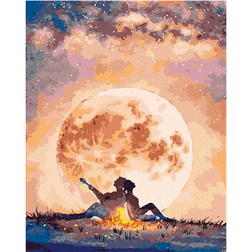 Chlapec s kytarou a dívkou pod měsícem, 40×50 cm, vypnuté plátno na rám (6048591)