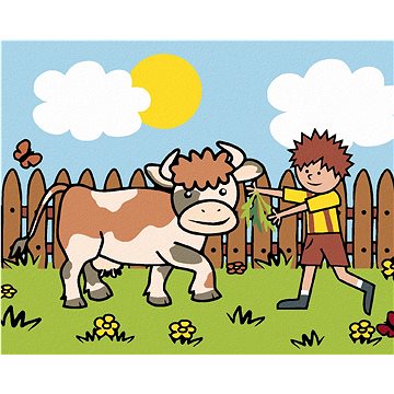 Kluk s krávou na pastvě, 40×50 cm, bez rámu a bez vypnutí plátna (6055450)