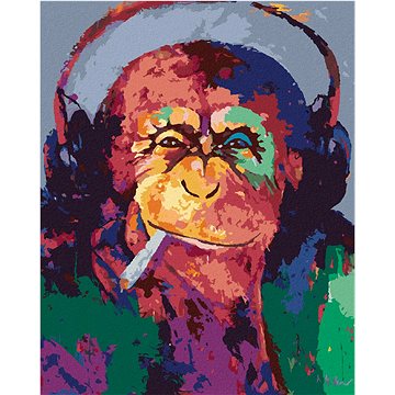 Kouřící opice se sluchátky, 40×50 cm, bez rámu a bez vypnutí plátna (6044060)