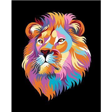 Krásný barevný lev na černém pozadí, 40×50 cm, bez rámu a bez vypnutí plátna (5021850)
