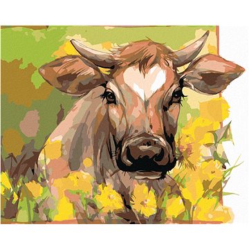 Kráva mezi žlutým kvítím, 40×50 cm, vypnuté plátno na rám (6055541)
