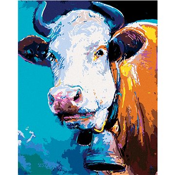 Kráva na modrém pozadí, 40×50 cm, bez rámu a bez vypnutí plátna (6055660)
