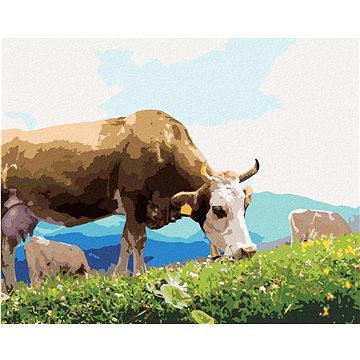 Kráva na pastvě u hor, 40×50 cm, vypnuté plátno na rám (6055821)