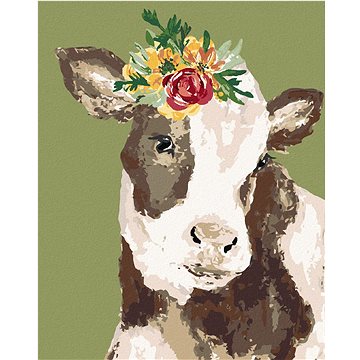 Kráva s květinou na zeleném pozadí (Haley Bush), 40×50 cm, vypnuté plátno na rám (5017651)