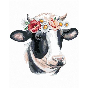 Kráva s květinovou čelenkou, 40×50 cm, vypnuté plátno na rám (6055901)