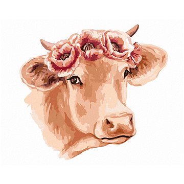 Kráva s květinovým věncem, 80×100 cm, bez rámu a bez vypnutí plátna (6055602)