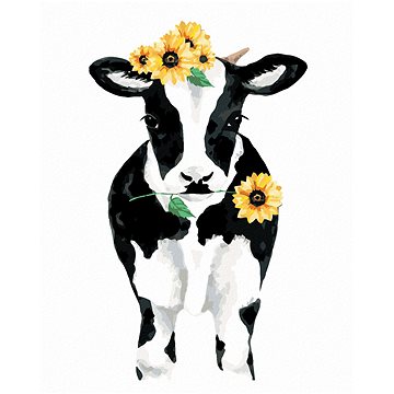 Kráva se slunečnicemi, 40×50 cm, vypnuté plátno na rám (6055481)