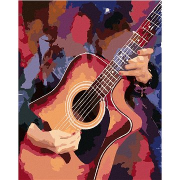 Kytara na barevném pozadí, 40×50 cm, bez rámu a bez vypnutí plátna (6041500)