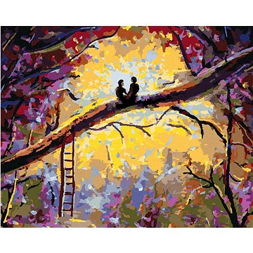 Láska na kmeni stromu v lese, 40×50 cm, vypnuté plátno na rám (6044861)