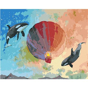 Létající kosatky s horkovzdušným balónem, 80×100 cm, bez rámu a bez vypnutí plátna (6048912)