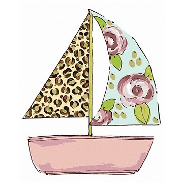 Loď s leopardí a květinovou plachtou (Haley Bush), 40×50 cm, bez rámu a bez vypnutí plátna (5018800)