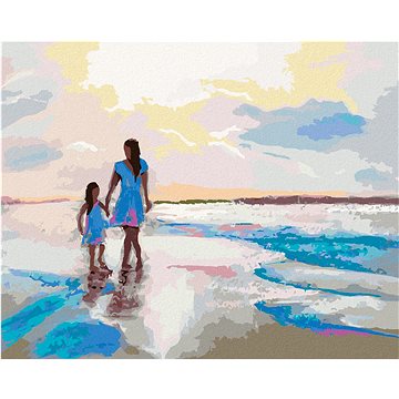 Matka s dcerou na pláži, 40×50 cm, bez rámu a bez vypnutí plátna (5015750)