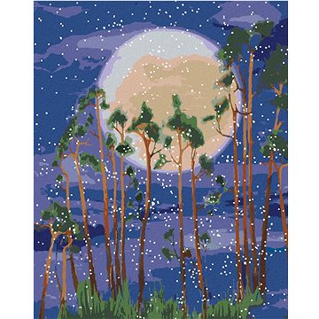 Měsíc za stromy v lese, 80×100 cm, bez rámu a bez vypnutí plátna (6046142)
