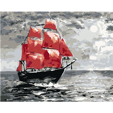 Měsíční svit a plachetnice na moři, 40×50 cm, bez rámu a bez vypnutí plátna (6046440)