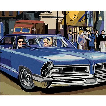 Modré retro auto, 40×50 cm, vypnuté plátno na rám (6043381)