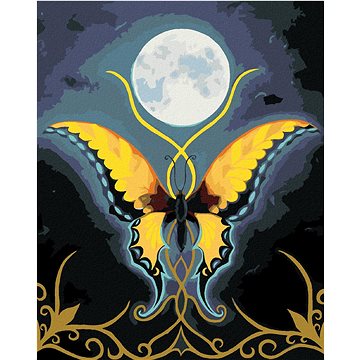 Motýl s ornamentem měsíce, 80×100 cm, vypnuté plátno na rám (6046493)