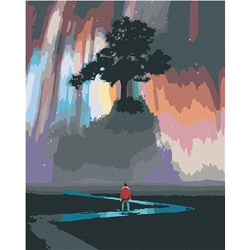 Muž přicházející k vesmírnému stromu, 80×100 cm, vypnuté plátno na rám (6048643)