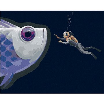 Obří hlava ryby s potápěčem, 40×50 cm, vypnuté plátno na rám (6048981)