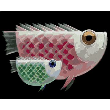 Obří ryba a její obří miminko, 80×100 cm, bez rámu a bez vypnutí plátna (6048942)