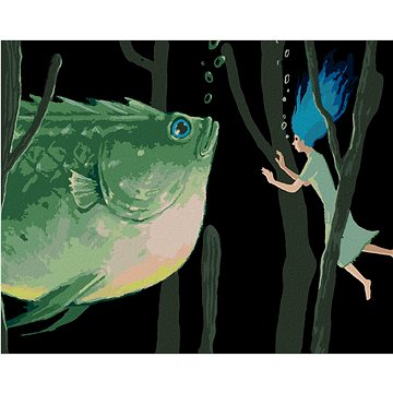 Obří zelená ryba se ženou, 80×100 cm, bez rámu a bez vypnutí plátna (6048782)