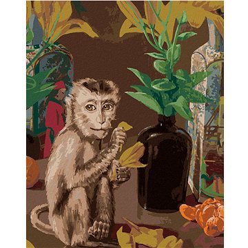 opice hrající si s lístky, 40×50 cm, bez rámu a bez vypnutí plátna (6044010)