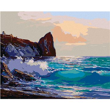 Pláž s vlnami narážejícími do skal, 80×100 cm, vypnuté plátno na rám (5013163)