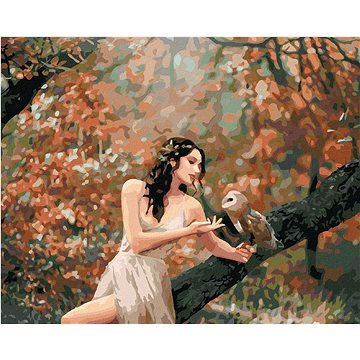 Pohádková dívka se sovou v lese, 80×100 cm, bez rámu a bez vypnutí plátna (6044942)
