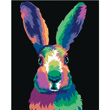Pop-art králík na černém pozadí, 40×50 cm, vypnuté plátno na rám (6055801)